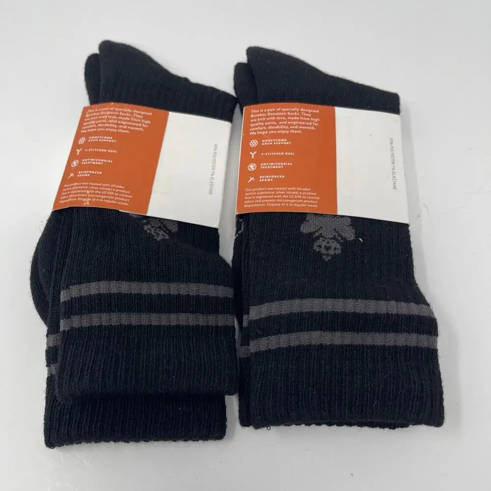 Bombas Socks Size M Black Crew Length Unisex Brand New Set Of 2